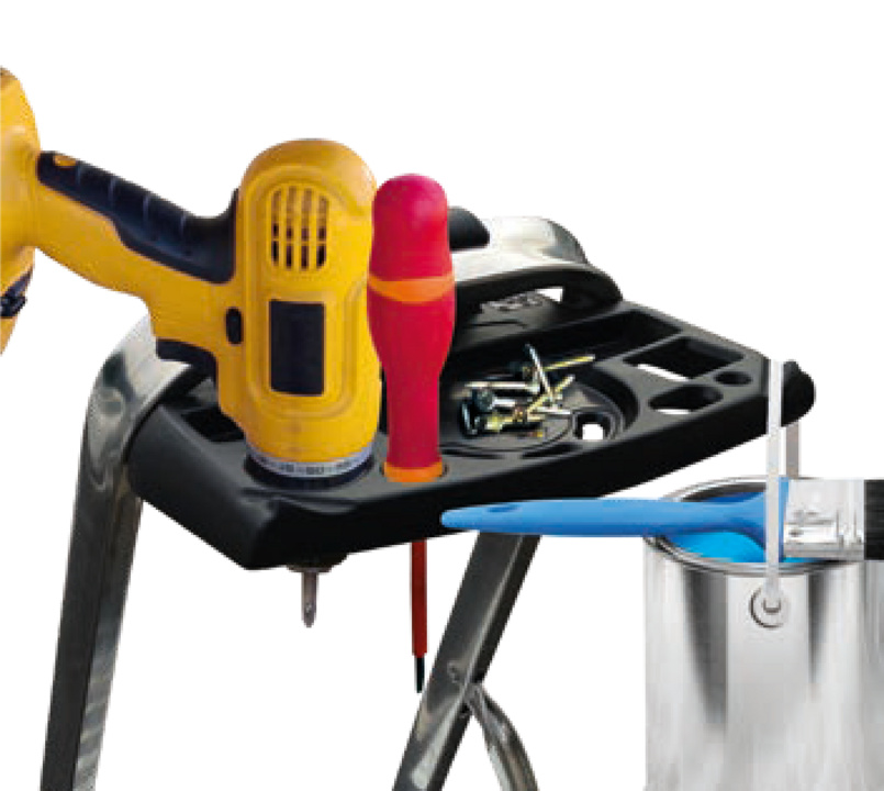 Multi-function tool holder (screw and drill compartments, bucket hook)