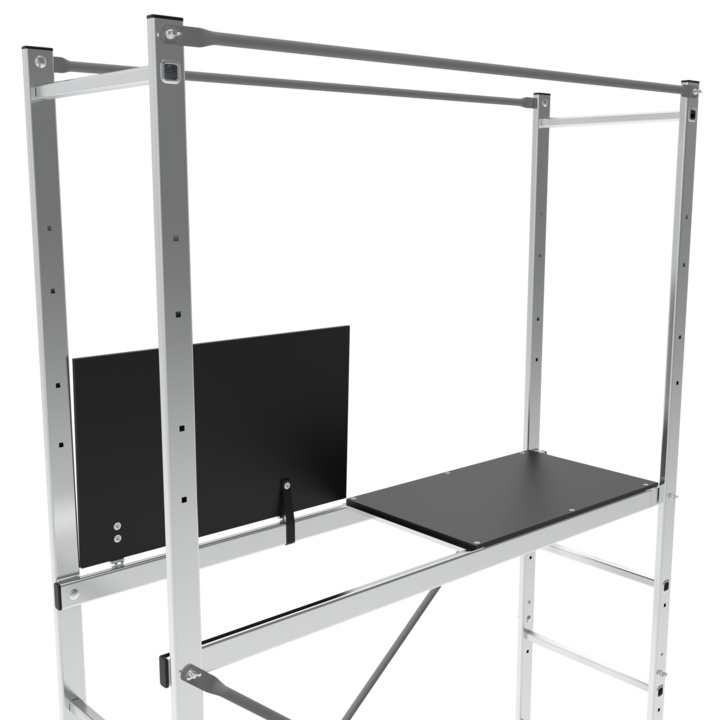 Platform wood measuring 130 x 40 cm, access panel measuring 65 x 40 cm