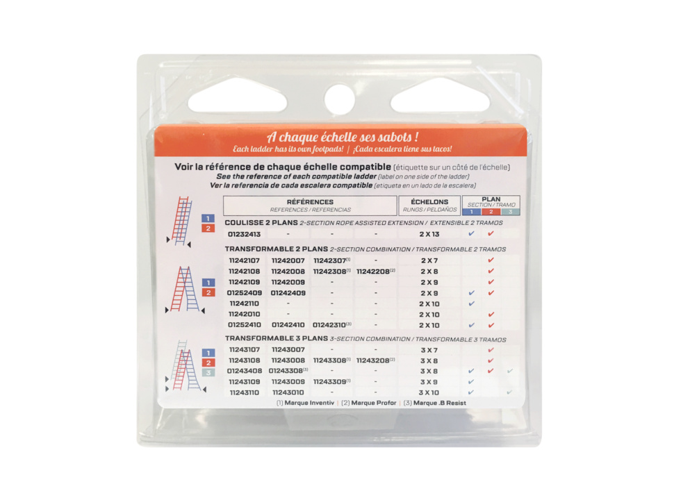 Pair of ladder footpads, 66 x 22 mm
