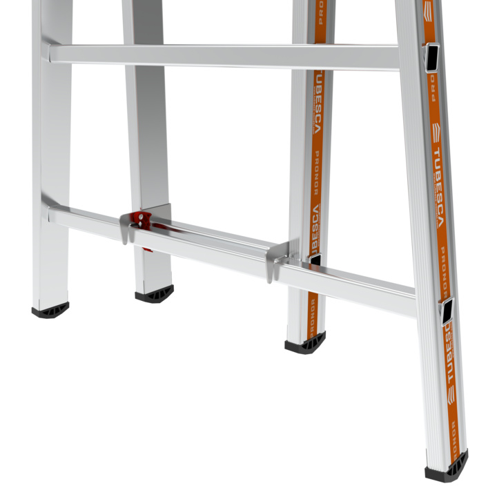 2 hooks on the upper section are placed on the rungs of the lower section