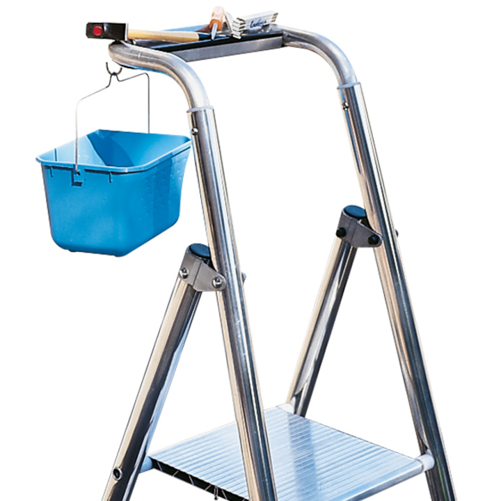 Aluminium tool-tray with integrated bucket hook