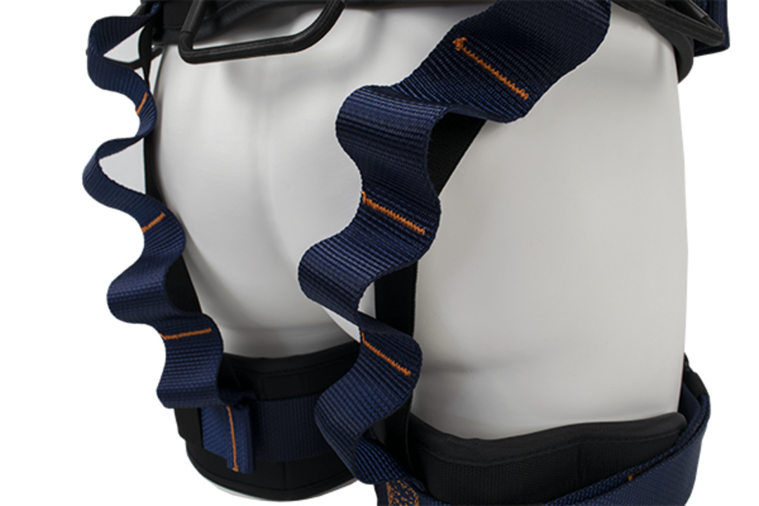 Elasticated straps and padded reinforcement at the thighs